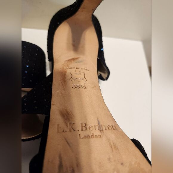 L.K. Bennett "Alondra" Black Suede Crystal Studded Heels Sz.7.5/38.5 Ret.$495 - Picture 11 of 11